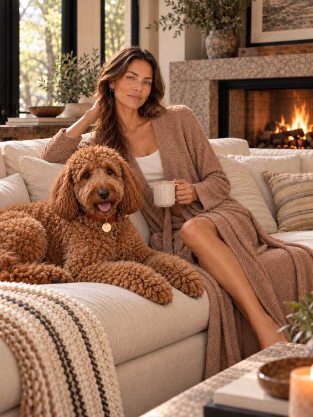 SKIMS Cozy Knit Long Robe Camel Bouclé Belted S/M
